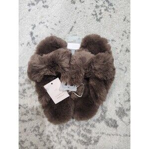 NEW LC Lauren Conrad WOZZIE Faux Fur X Cross Slippers SMALL 6/7 BROWN SOFT